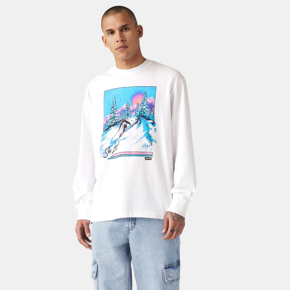 🐝NWT Levi's 100% Cotton Men's Relaxed Fit Long Sleeve Ski Graphic T-shirt Large